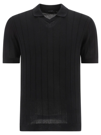 Tagliatore "jude" Ribbed Polo Shirt In Black