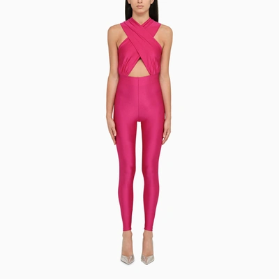 The Andamane Hola Shiny Stretch Lycra Jumpsuit In Pink