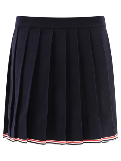 Thom Browne Pleated Full Needle Knitted Skirt In Black
