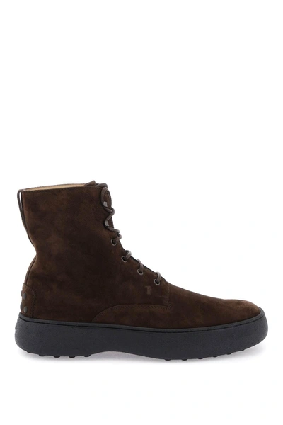 Tod's W.g. Suede Lace-up Ankle Boots In Marrone