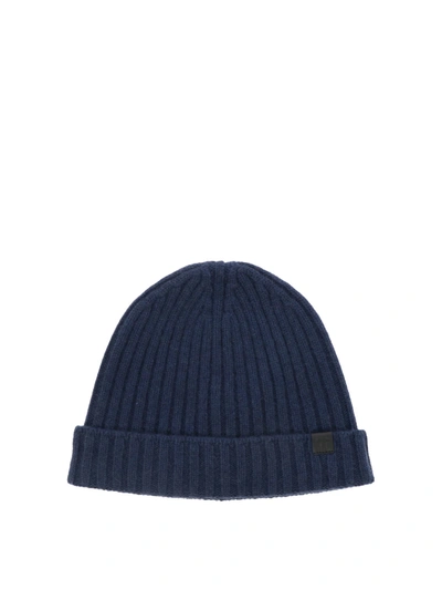 Tom Ford "tf" Ribbed Beanie In Blue