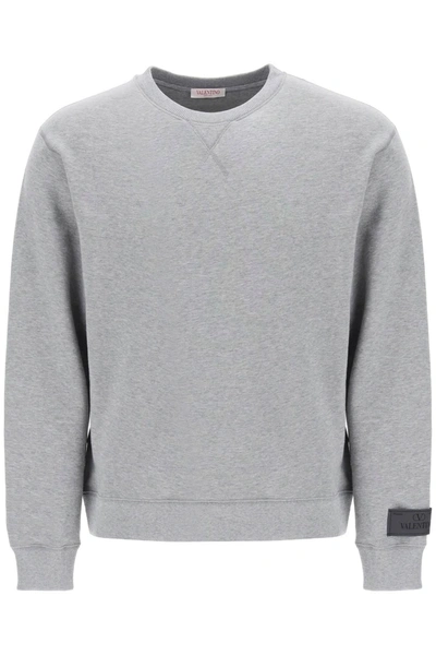 Valentino Garavani Logo Patch Crewneck Sweater In Grey