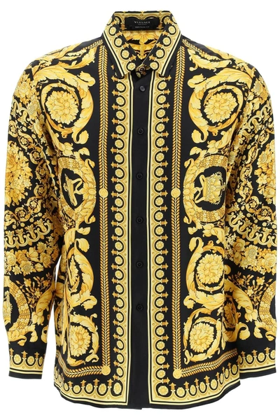 Versace Barocco Print Long-sleeve Silk Shirt In Multi-colored