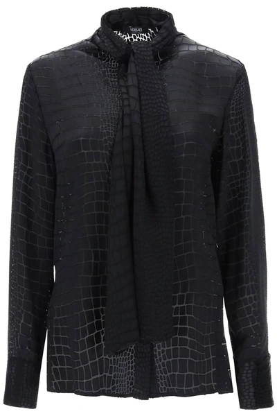 VERSACE VERSACE CROCODILE EFFECT TIE NECK SHIRT