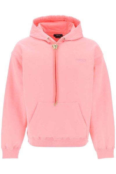 Versace Medusa Head Detailed Drawstring Hoodie In Pink