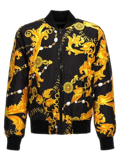 Versace Jeans Couture All-over Print Reversible Bomber Jacket Casual Jackets, Parka Multicolor In Black
