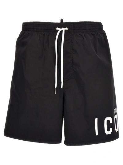 Dsquared2 Icon Printed Swimming Shorts In Black/whi