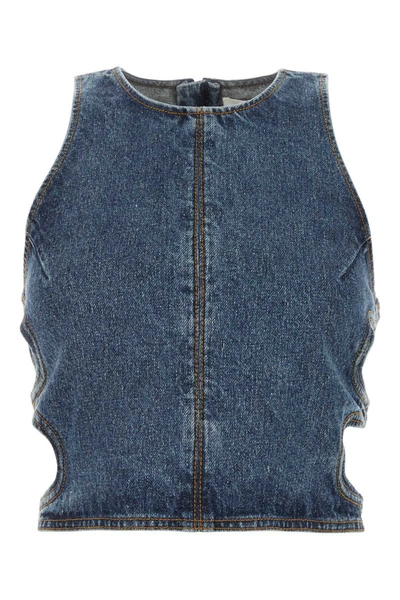 Chloé Denim Cut-out Sleeveless Blouse In Blue