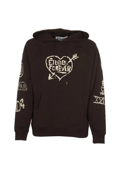 Etudes Studio Graffiti-embroidery Organic Cotton Hoodie In Dk Brown