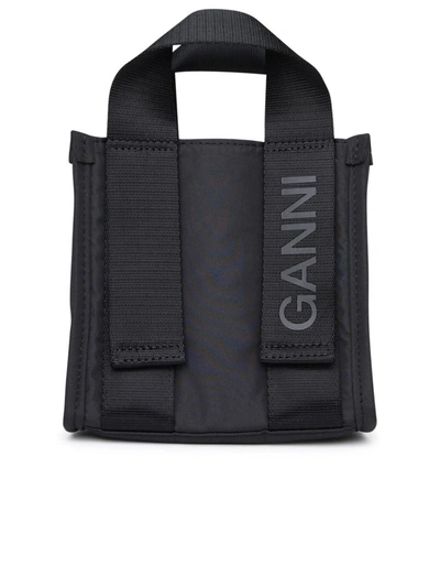 Ganni Logo Embossed Mini Tote Bag In Black