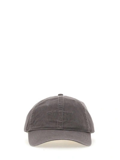 Ganni Dark Grey Embroidered Logo Cap