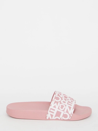 Moncler Jeanne Logo Embossed Slides In Pink