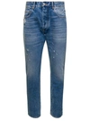 ICON DENIM 'KANYE' BLUE FIVE-POCKET JEANS WITH LOGO PATCH IN COTTON DENIM MAN