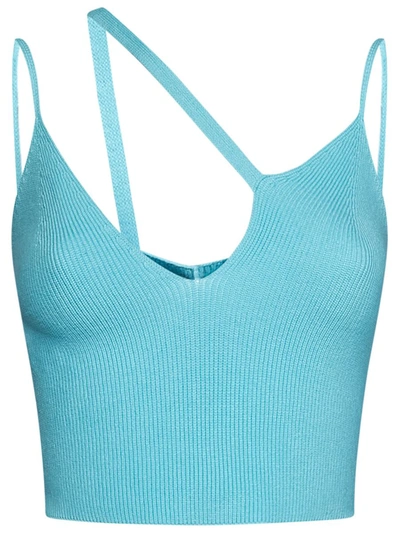 Laneus Asymmetric Knit Top In Light Blue