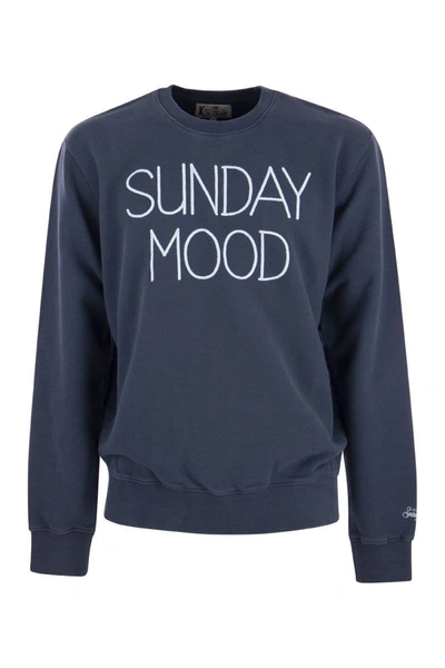 Mc2 Saint Barth Cotton Sweatshirt With Sunday Mood Lettering In Avio