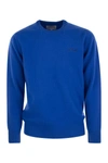 Mc2 Saint Barth Man Crewneck Bluette Sweater With St. Barth Embroidery In Bluette