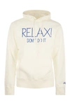 Mc2 Saint Barth Man White Hoodie With Relax Dont Do It Embroidery In White