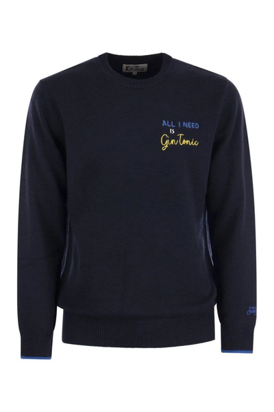 Mc2 Saint Barth Need Gin Wool And Cashmere Blend Jumper In Blue