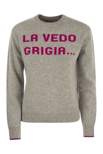 Mc2 Saint Barth Wool And Cashmere Blend Jumper With La Vedo Grigia Embroidery In Grey