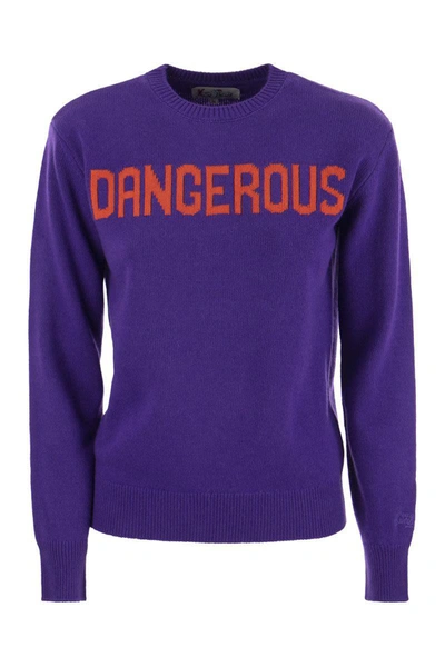 Mc2 Saint Barth Wool And Cashmere Blend Jumper With Dangerous Embroidery In Purple