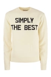 Mc2 Saint Barth Woman Crewneck White Sweater With Simply The Best Lurex Print Niki Dj Special Edition In White