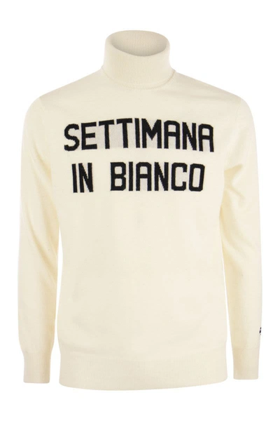 Mc2 Saint Barth Wool And Cashmere Blend Turtleneck Sweater Settimana In Bianco In White
