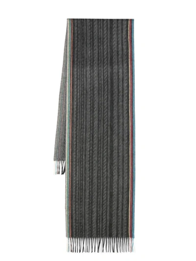 Paul Smith Striped Fringed Scarf In Black