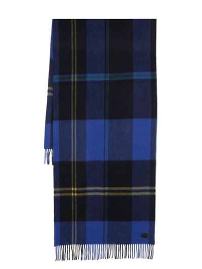 Paul Smith Plaid-check Fringed Wool Scarf In Blue