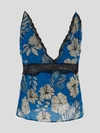 Pinko Lace Paneled Floral Print Top In Turcheseburronero
