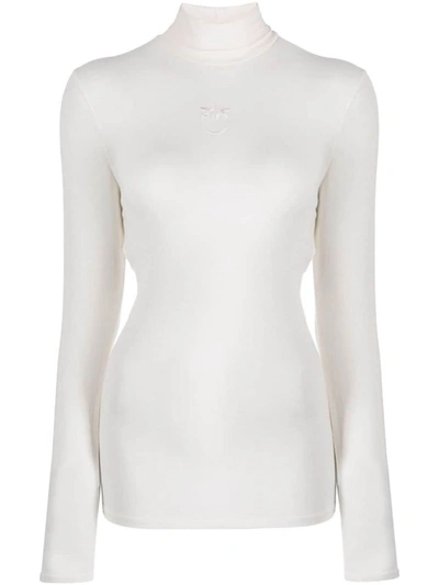Pinko Logo-embroidered Stretch-jersey Jumper In White
