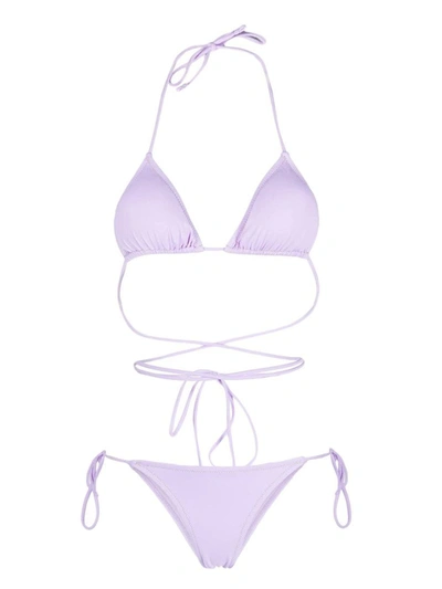 Reina Olga Guia Scrunch Detailed Triangle Bikini Set In Purple