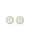 Tory Burch Circle-stud Crystal Logo Earrings In Silver