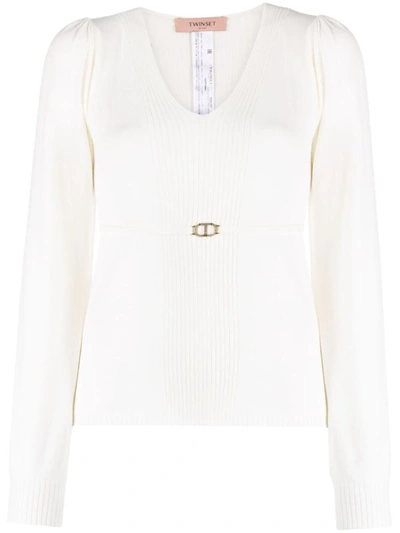 Twinset Logo-buckle Belted Jumper In White