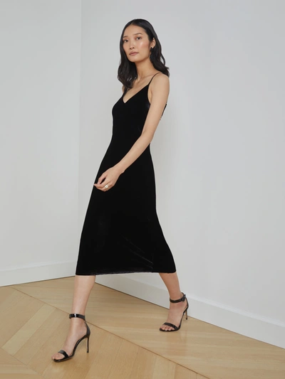 L'agence Seridie Mid-length Silk Slip Dress In Black