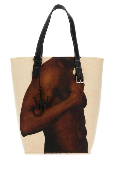 Jw Anderson Woman Printed Felt Shopping Bag In Multicolor