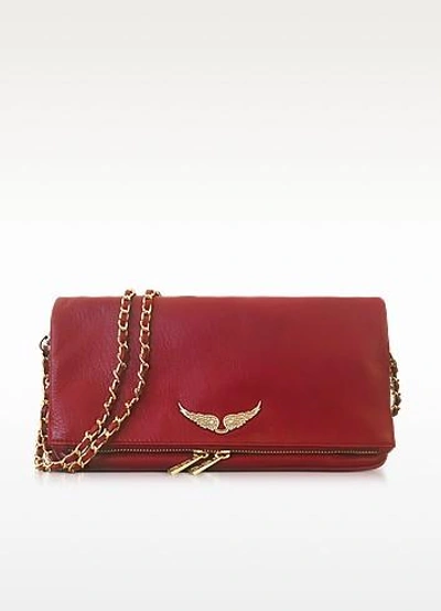 Zadig & Voltaire Garnet Red Leather Foldable Rock Clutch In Burgundy