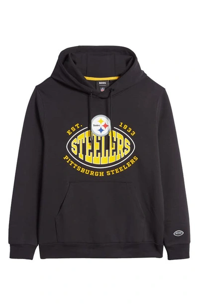 Hugo Boss Boss X Nfl Touchback Graphic Hoodie In Pittsburgh Steelers Black
