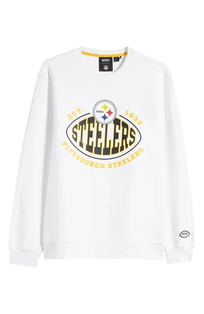 Hugo Boss Boss X Nfl Cotton-blend Sweatshirt With Collaborative Branding In Steelers Open White