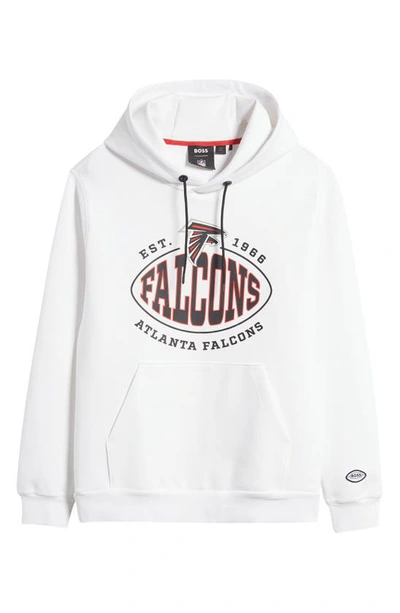 Hugo Boss Boss X Nfl Cotton-blend Hoodie With Collaborative Branding In Falcons Open White