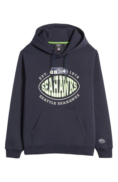 Hugo Boss Boss X Nfl Cotton-blend Hoodie With Collaborative Branding In Seahawks