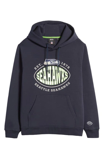 Hugo Boss Boss X Nfl Touchback Graphic Hoodie In Seattle Seahawks Dark Blue