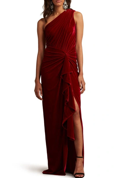 Tadashi Shoji Lotten Waterfall Drape Gown In Red