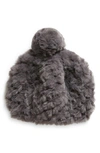La Fiorentina Faux Fur Beanie With Pompom In Grey