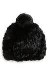 La Fiorentina Pom Faux Fur Knit Beanie In Black