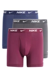 Nike Dri-fit Essential Assorted 3-pack Stretch Cotton Boxer Briefs In Midnight Navy