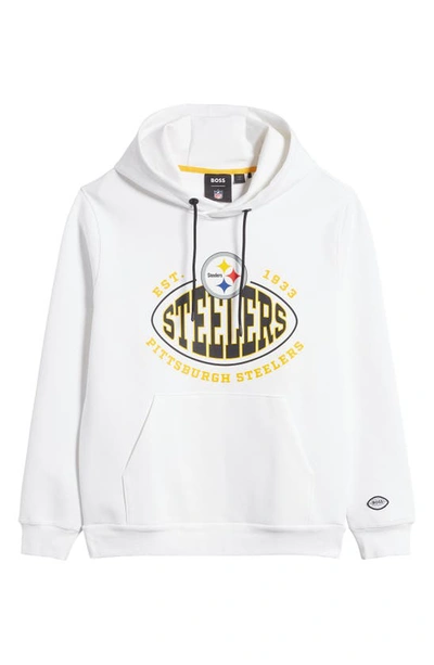 Hugo Boss Boss X Nfl Touchback Graphic Hoodie In Pittsburgh Steelers White