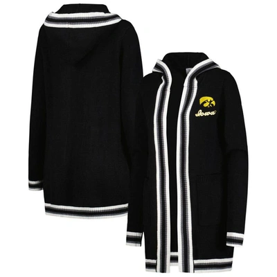 Gameday Couture Women's  Black Iowa Hawkeyes One More Round Tri-blend Striped Hooded Cardigan Sweater