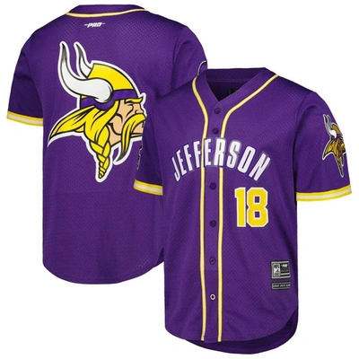 Pro Standard Justin Jefferson Purple Minnesota Vikings Mesh Button-up Baseball Jersey In Blue