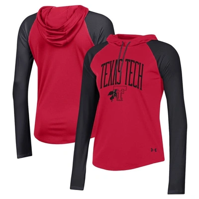 Under Armour Women's  Red Texas Tech Red Raiders Gameday Mesh Performance Raglan Hooded Long Sleeve T