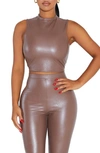 NAKED WARDROBE FAUX GOOD FAUX LEATHER CROP TOP